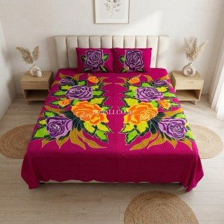 Rayon Bedsheet Hand Painted Floral Design